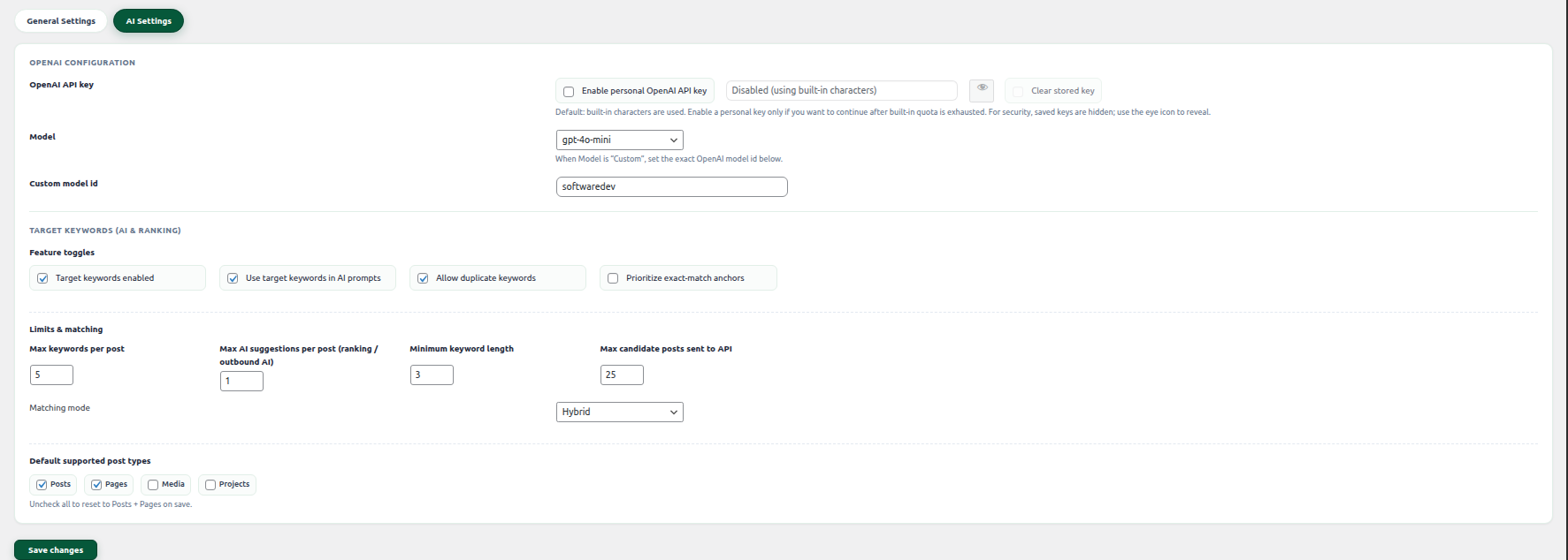 Interlinkify AI settings