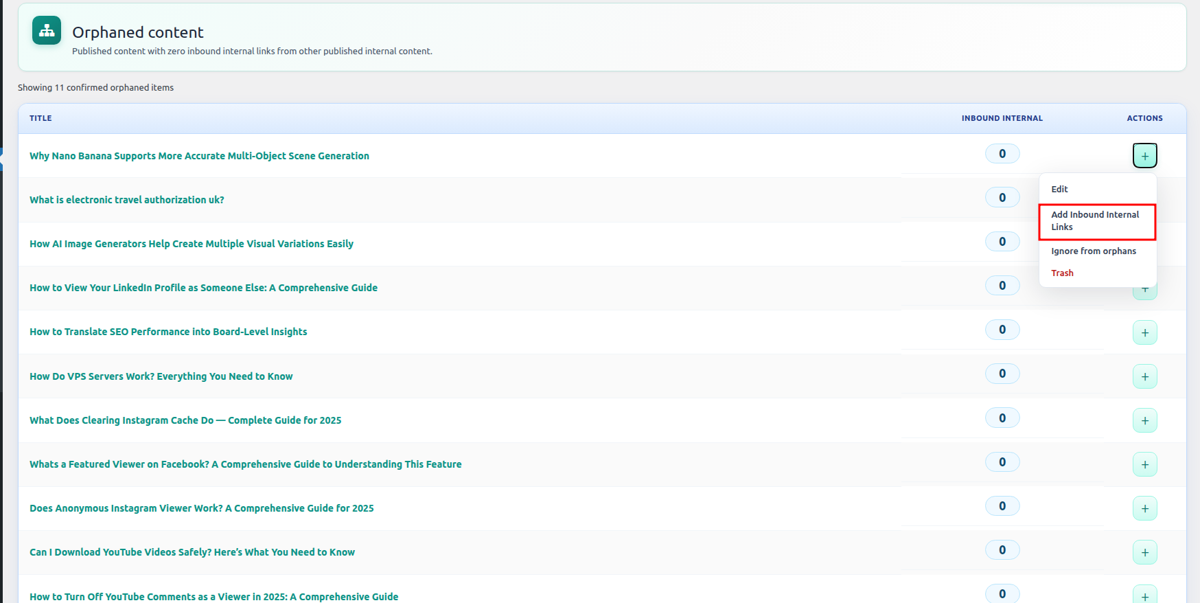Add inbound suggestion in orphaned page