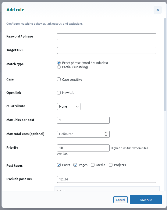 Interlinkify add rule