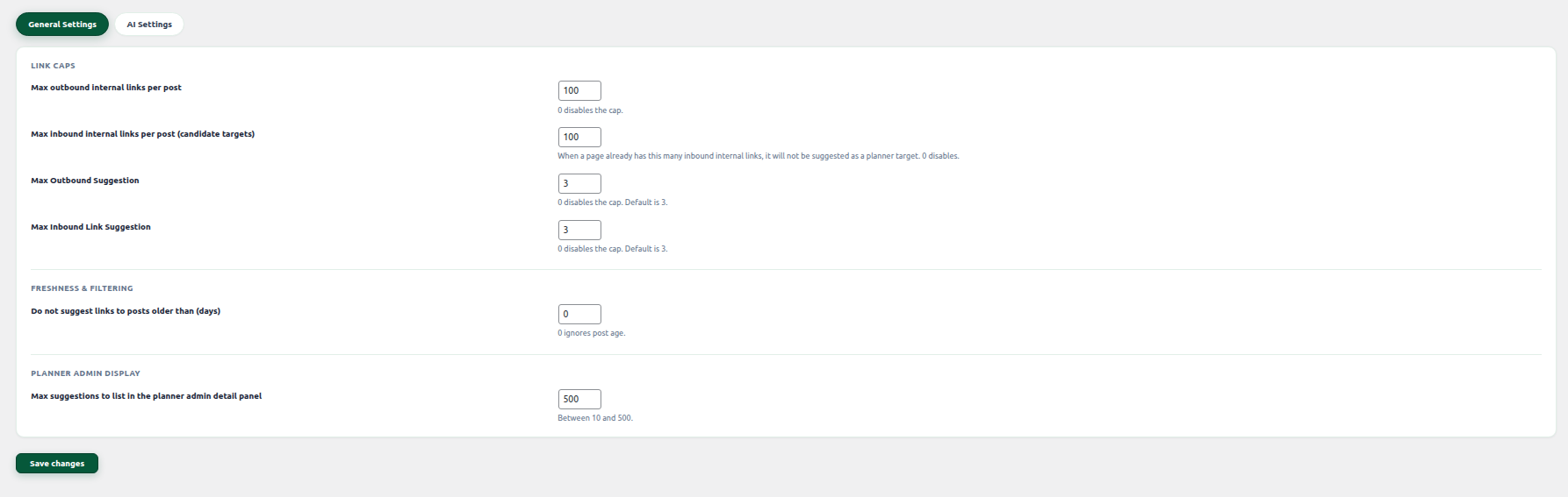 Interlinkify general settings