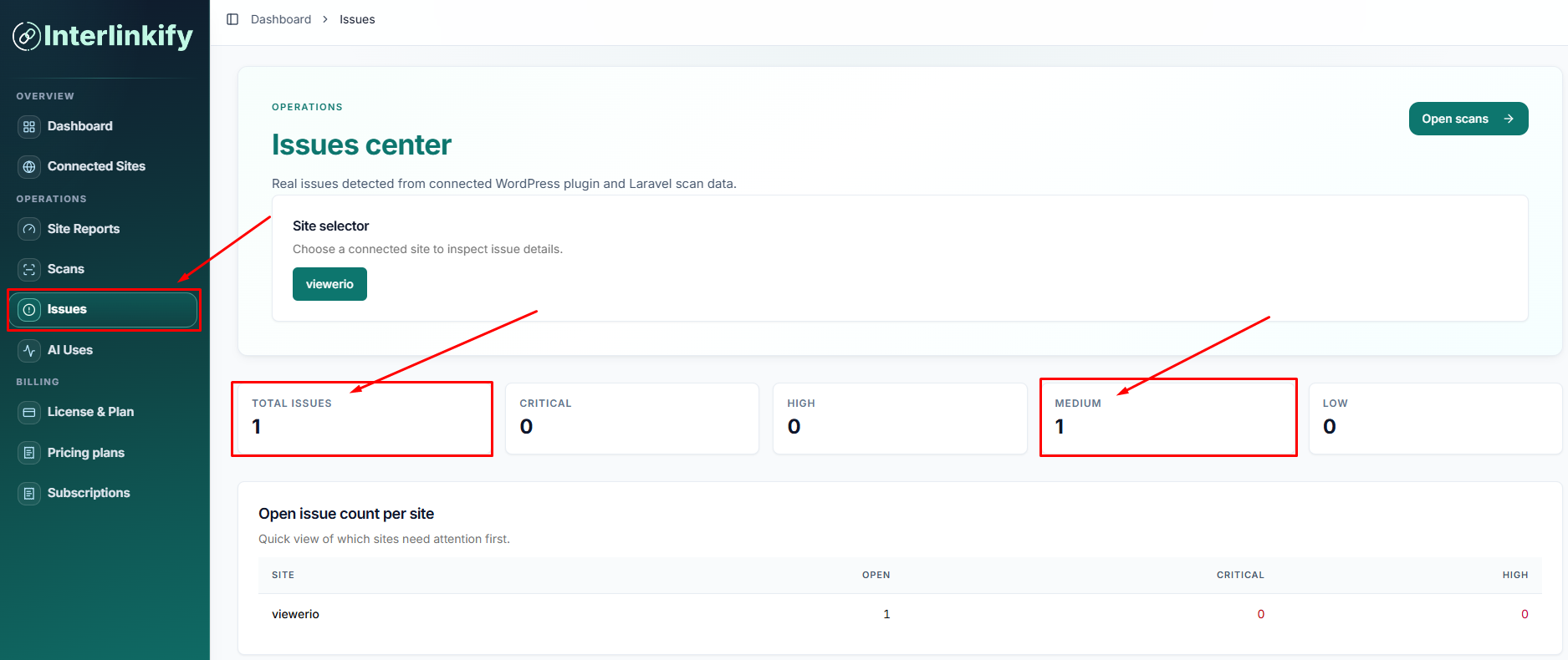 Interlinkify issue center