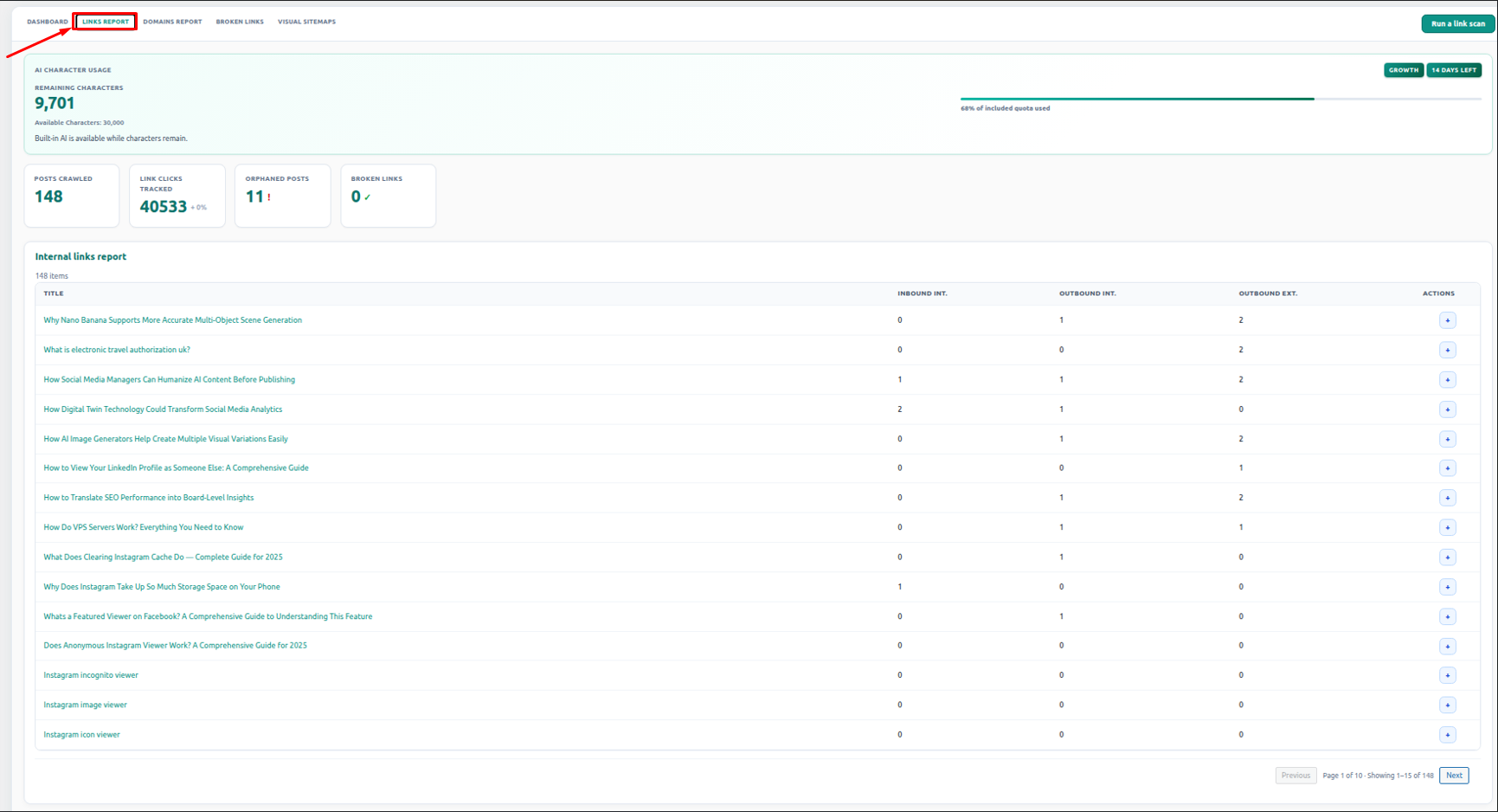 Interlinkify link report