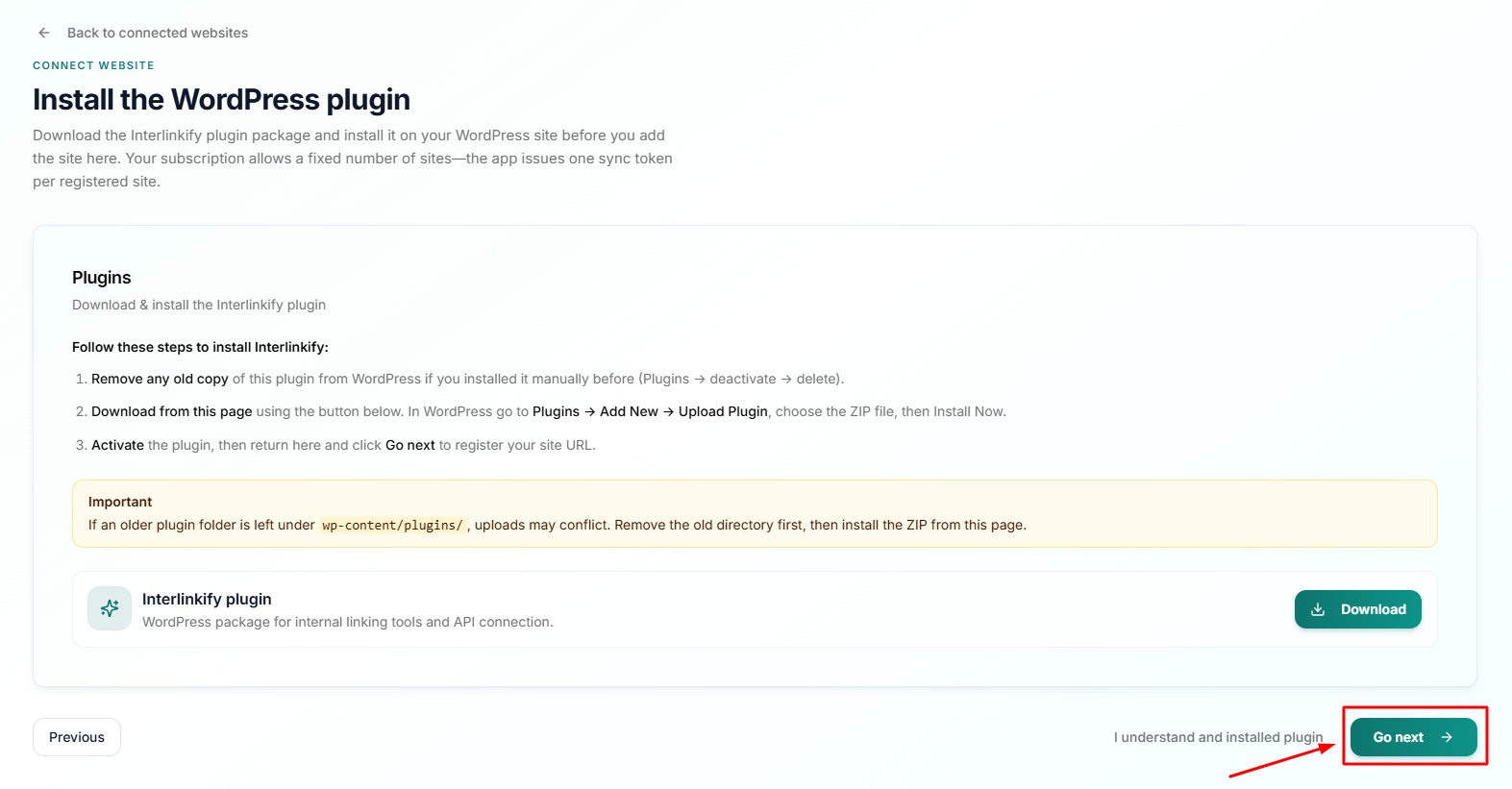 Return to Interlinkify dashboard