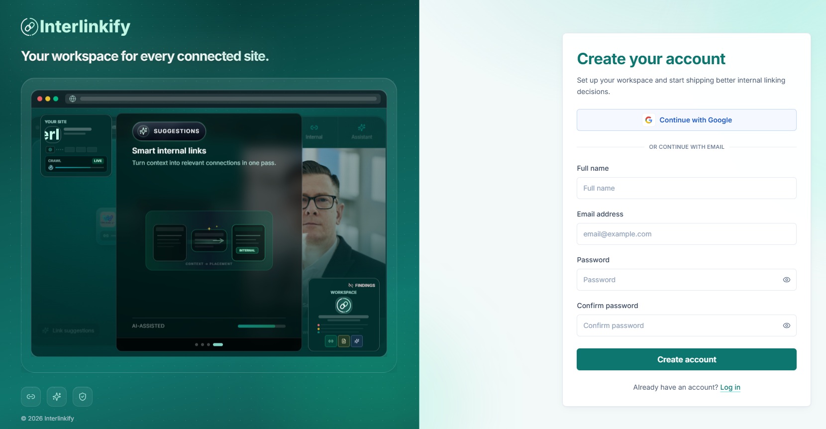 Interlinkify sign up process