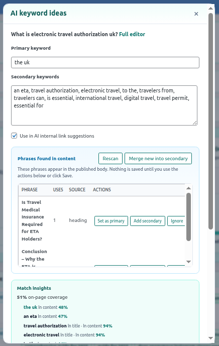 Interlinkify AI keyword ideas