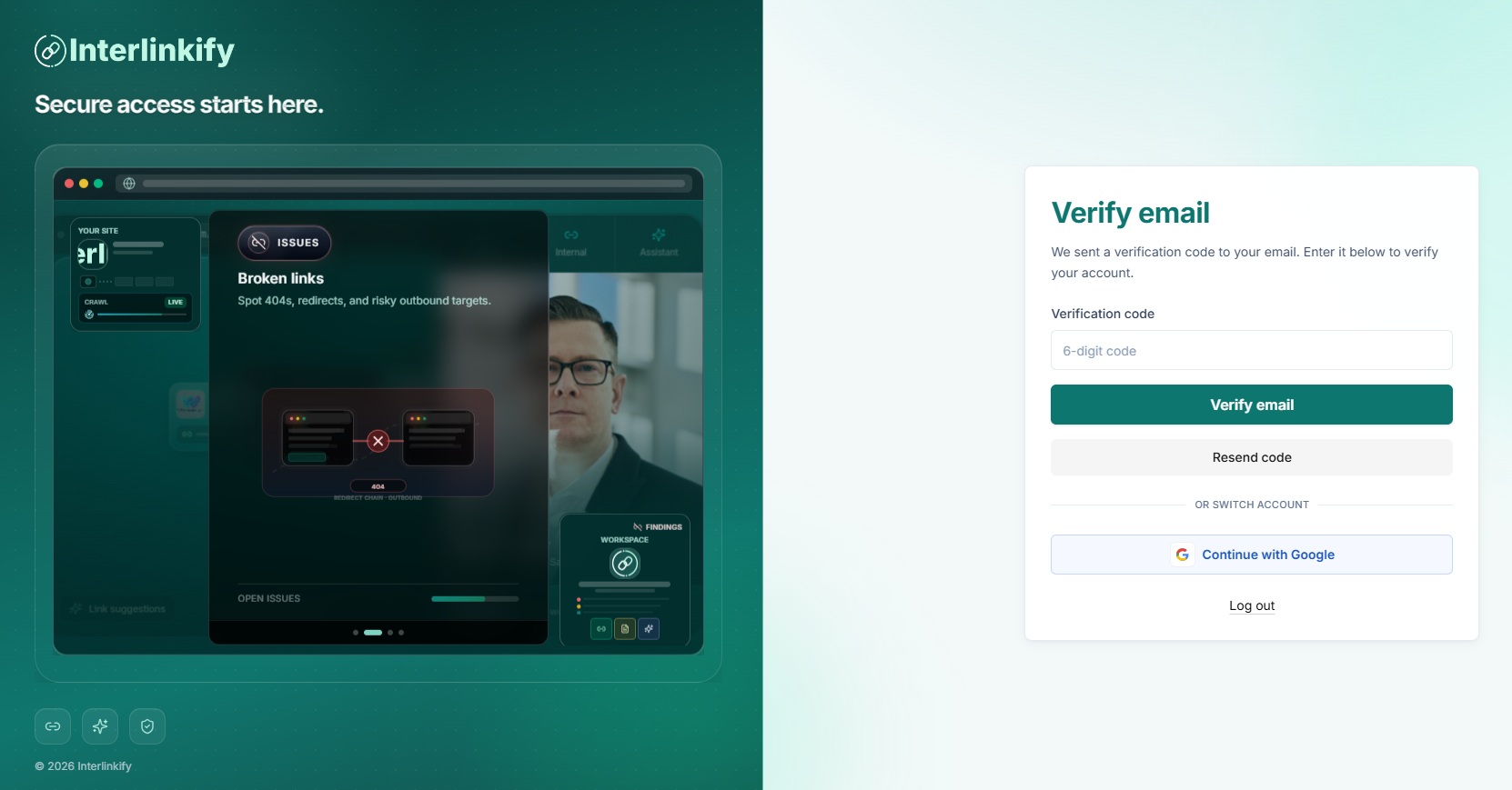Verify email in Interlinkify