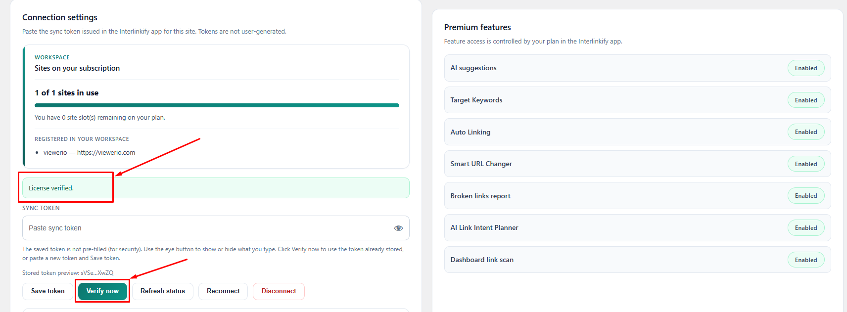 License verified message